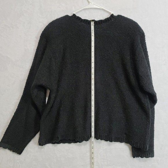 Vintage Russ Women's Button Front Sweater Cardigan Floral Pearls Black Size Lg - Picture 10 of 14